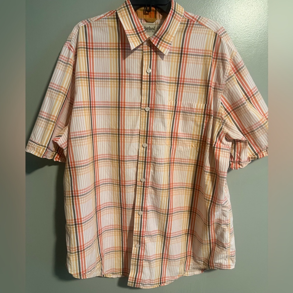 Timberland Men's Orange& Yellow Plaid Short sleeve loose fit button up shirt XXL